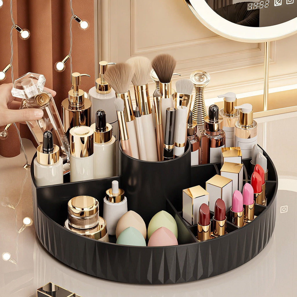 360-Degree Rotating Makeup Organizer with Brush Holder - Cosmetic Storage Box for Skincare, Perfume & Makeup on Dress... - Image 3