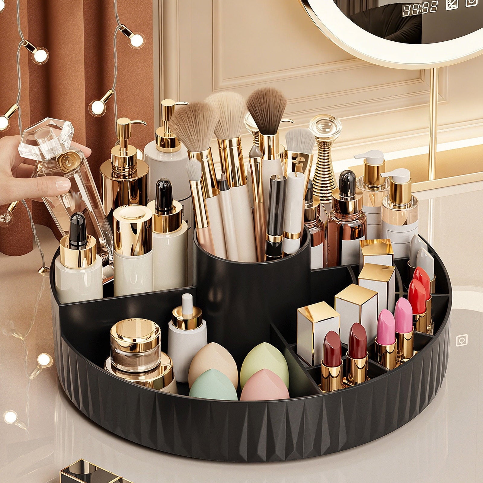 360-Degree Rotating Makeup Organizer with Brush Holder - Cosmetic Storage Box for Skincare, Perfume & Makeup on Dress... - Image 3
