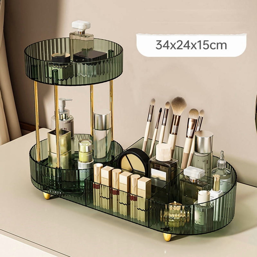 Rotating Makeup Organizer for Vanity, 2 Tier Perfume Cosmetic Skincare Organizers with Makeup Brush Holder Transparent - Image 4