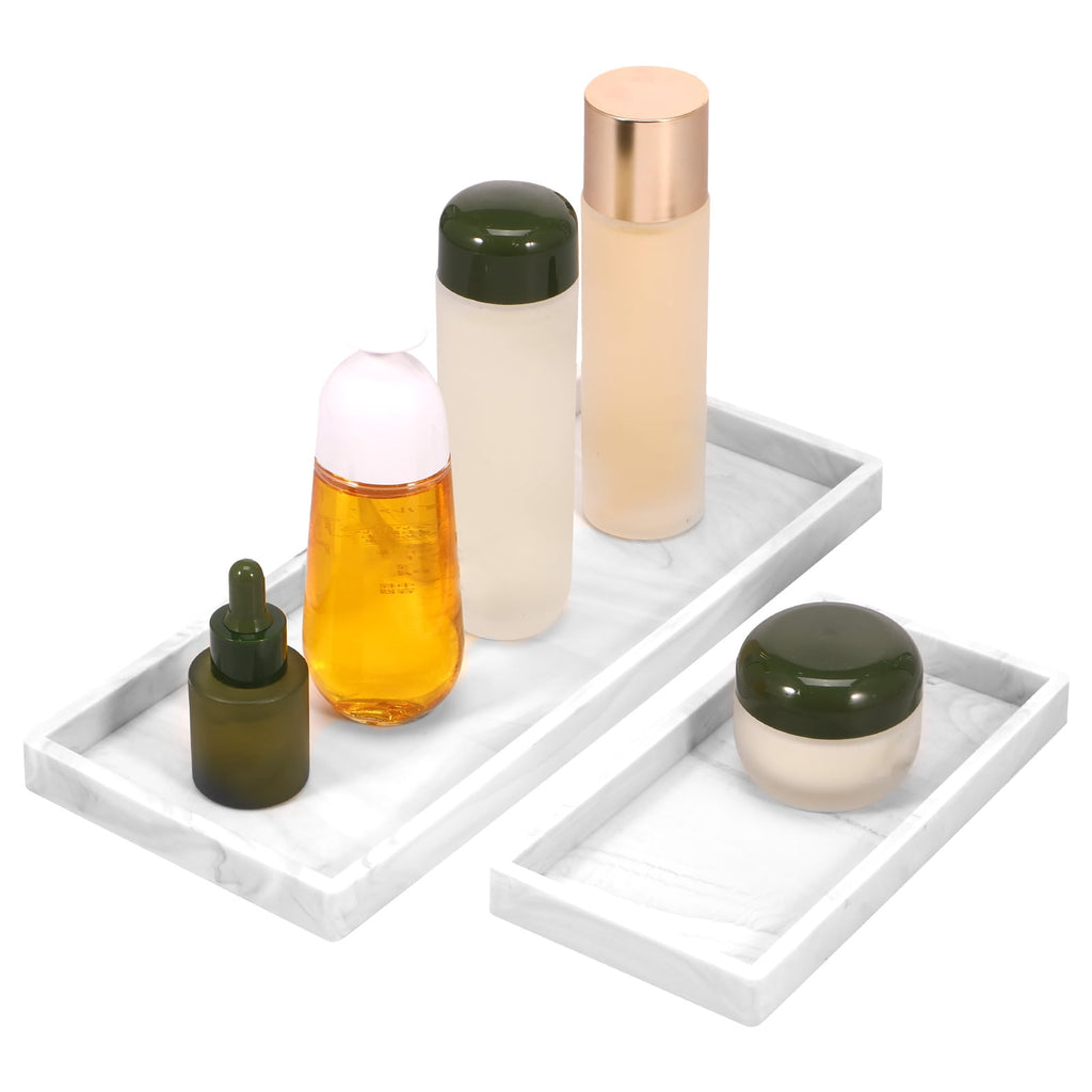 2Pcs Bathroom Vanity Tray Shatterproof Silicone Bathroom Tray Non-Slip Bathroom Rectangle Countertop Storage Organizer Space Saving Skincare - Image 2