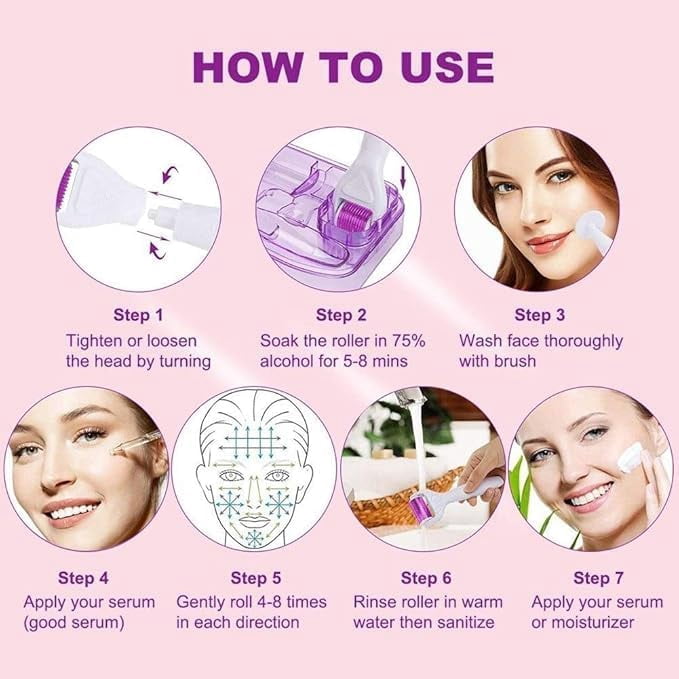 Derma Roller for Face and Body,6 in 1 Titanium Microneedling Roller Kit,Microneedle Roller for Face and Body with 5 Replaceable Heads Effect - Image 5