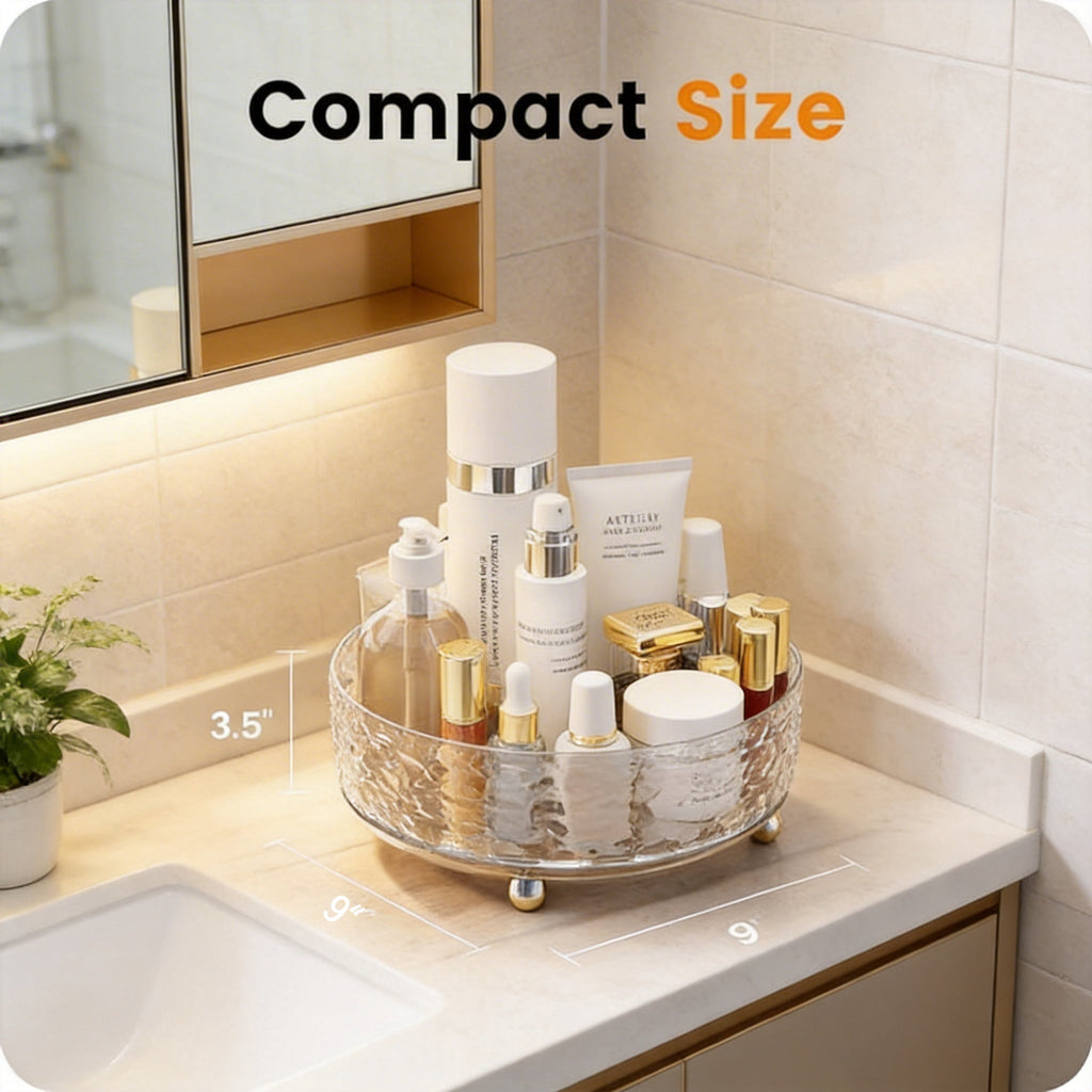 9" Rotating Perfume Organizer, Crystal Makeup Organizer & Skincare Vanity Tray, 360° Lazy Susan Bathroom Storage for ... - Image 3
