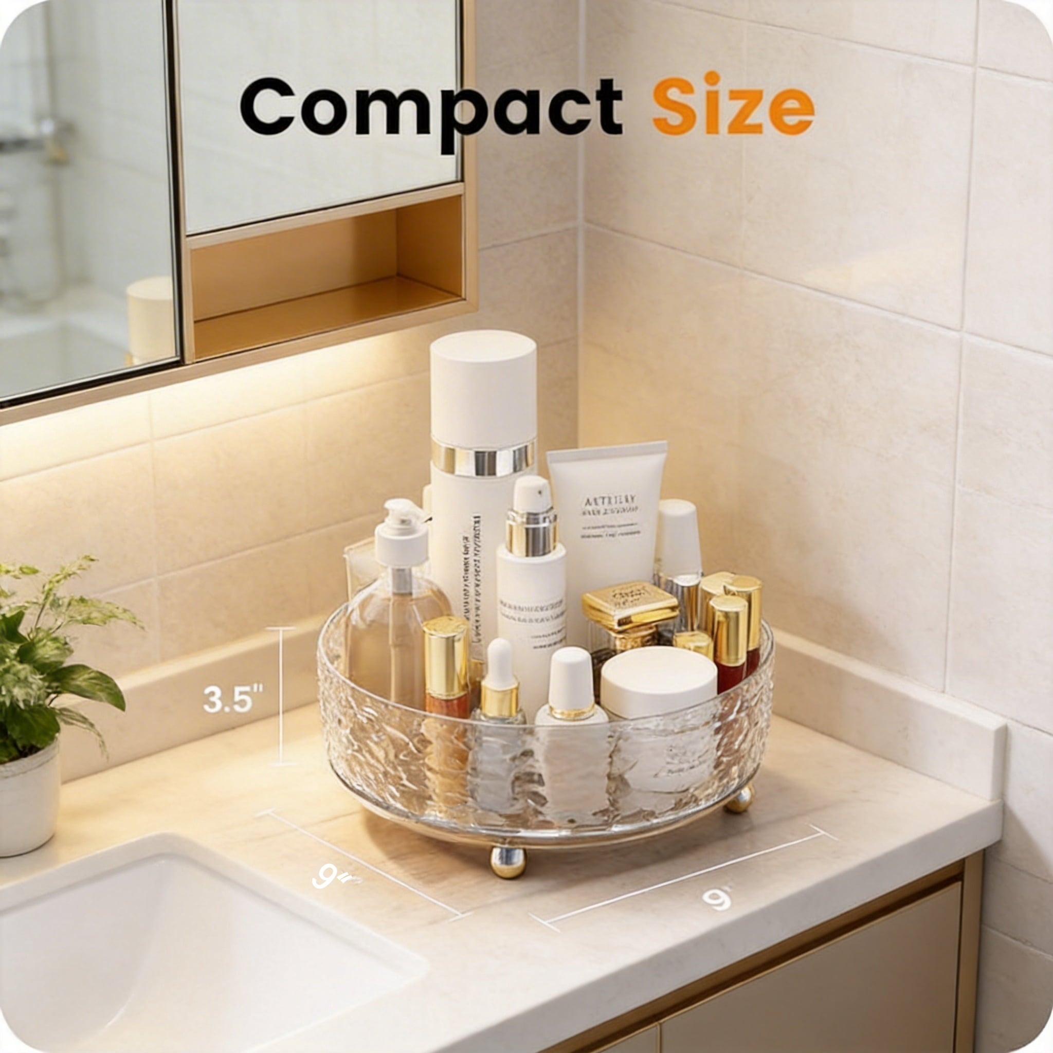 9" Rotating Perfume Organizer, Crystal Makeup Organizer & Skincare Vanity Tray, 360° Lazy Susan Bathroom Storage for ... - Image 3