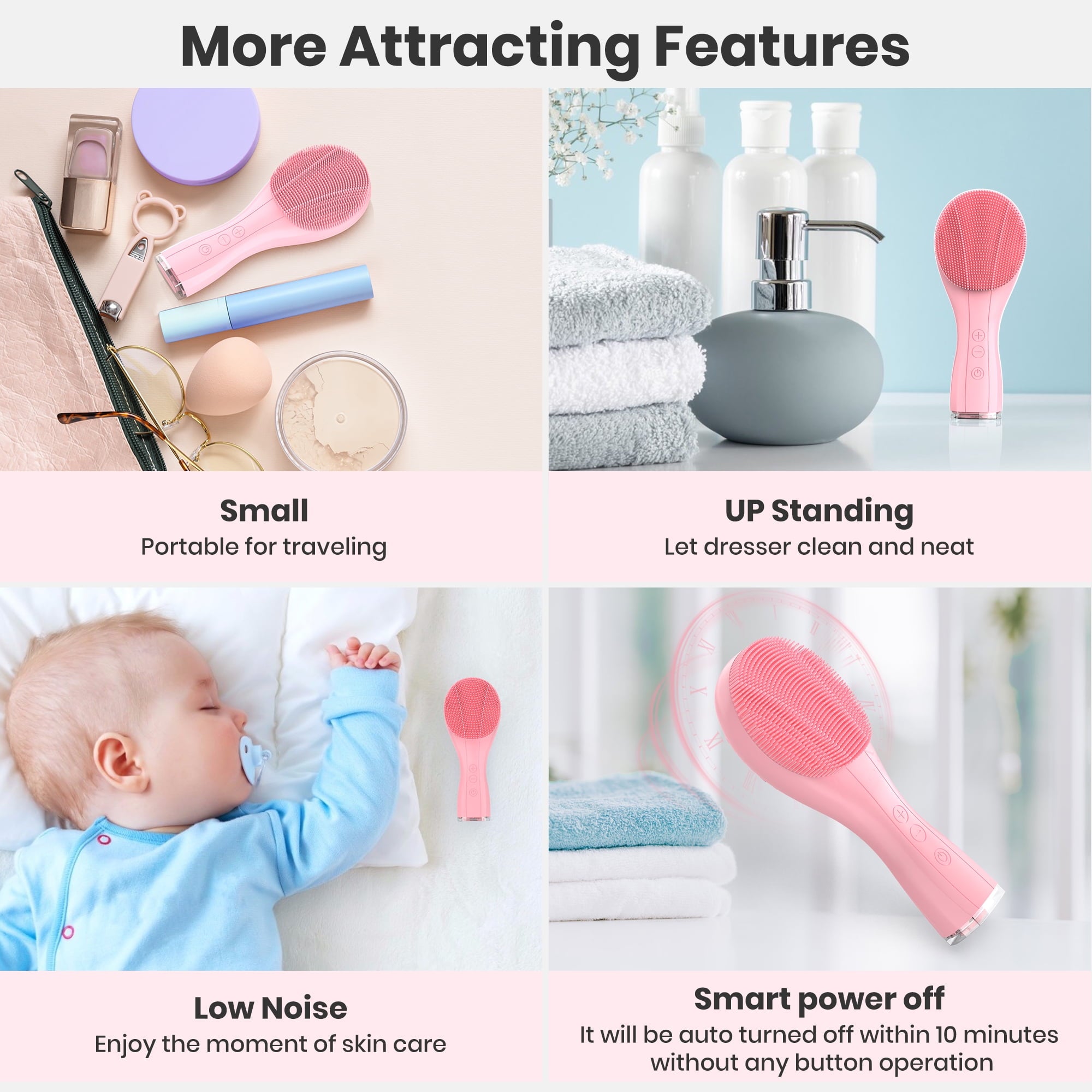 Facial Cleansing Brush, Electric Sonic Face Brush for All Skin Types, Waterproof Rechargeable Silicone Facial Scrubbe... - Image 3