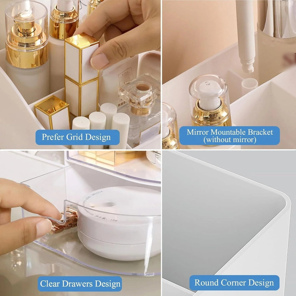 Makeup Organizer Countertop with 2 Drawer,Medium Capacity Skincare Cosmetic Cases for Vanity Bathroom Desktop, Cream ... - Image 4