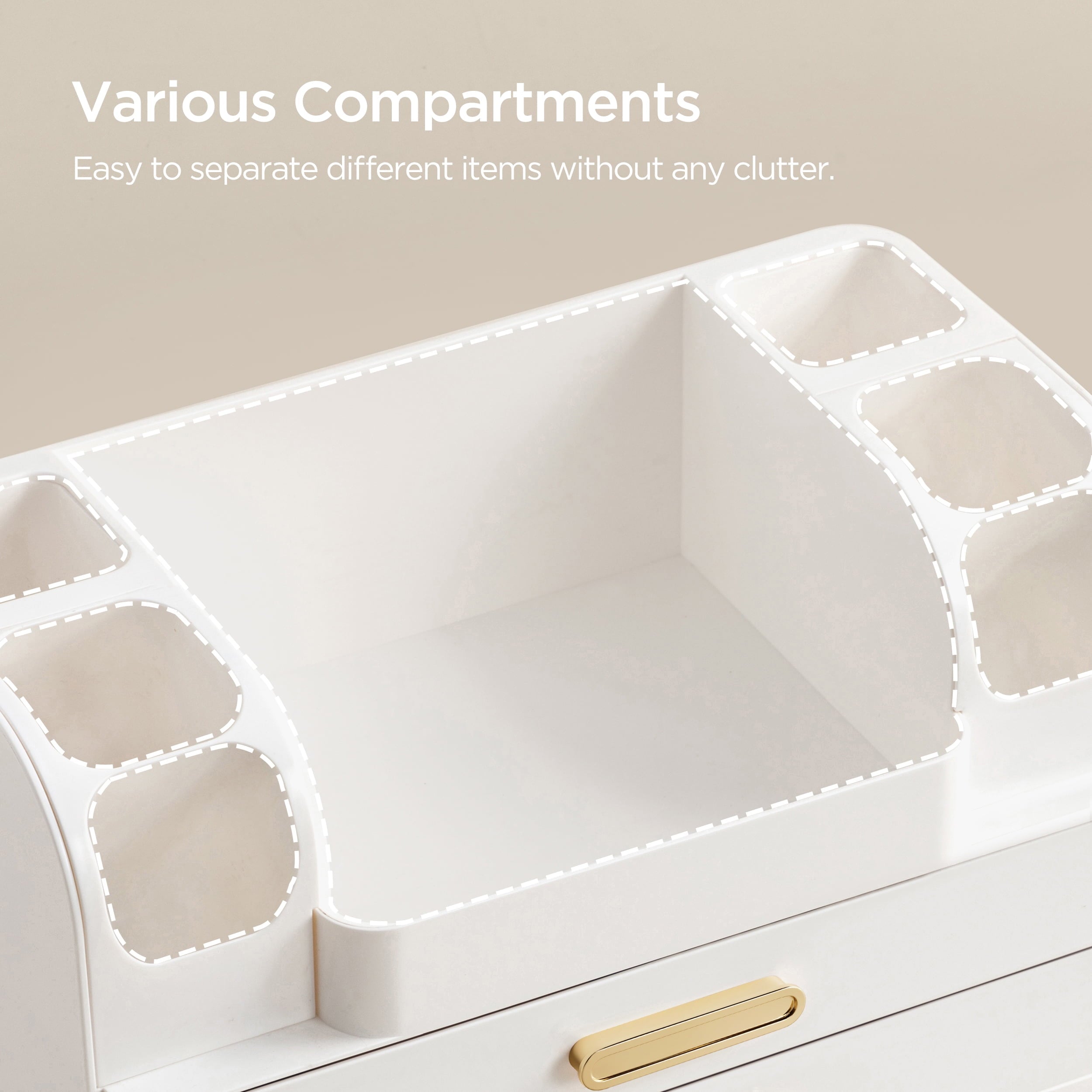 HBlife Makeup Organizer for Vanity with Brush Holder, Large Bathroom Countertop Cosmetic Organizer, All White - Image 4