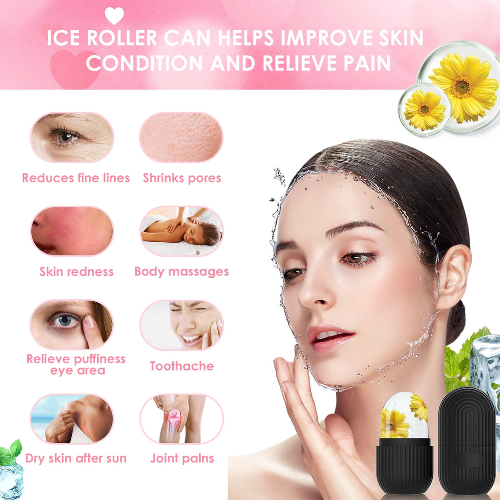 GeeRic Ice Face Roller, Silicone Ice Facial Rollers, Cube Face Contour for Eyes Neck, Beauty Facial Massage Roller Remove Dark Circle Pore S - Image 2
