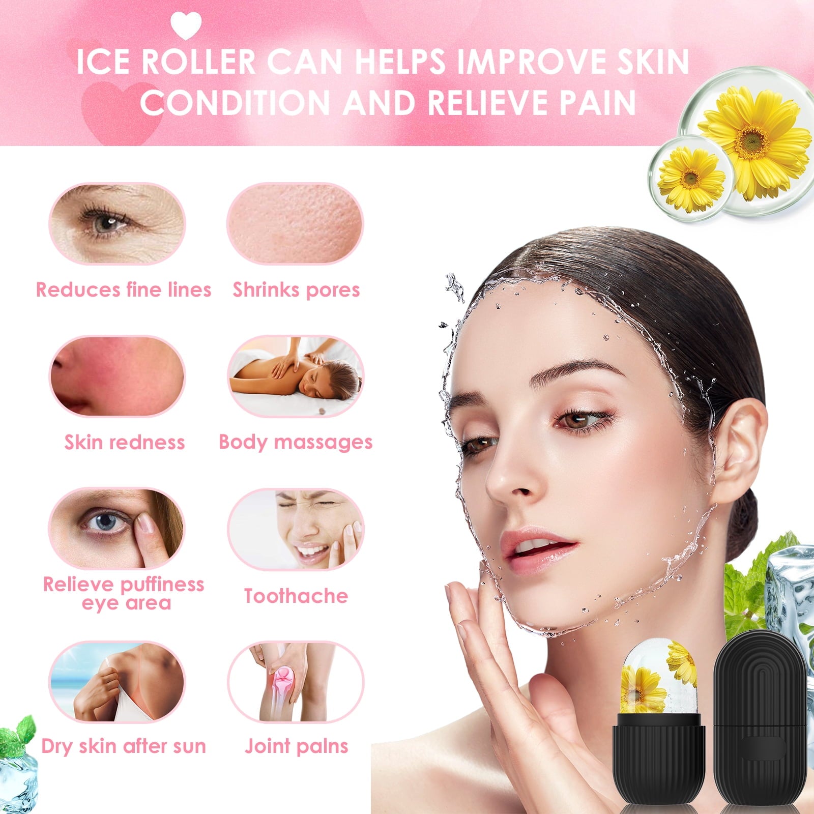 GeeRic Ice Face Roller, Silicone Ice Facial Rollers, Cube Face Contour for Eyes Neck, Beauty Facial Massage Roller Remove Dark Circle Pore S - Image 2
