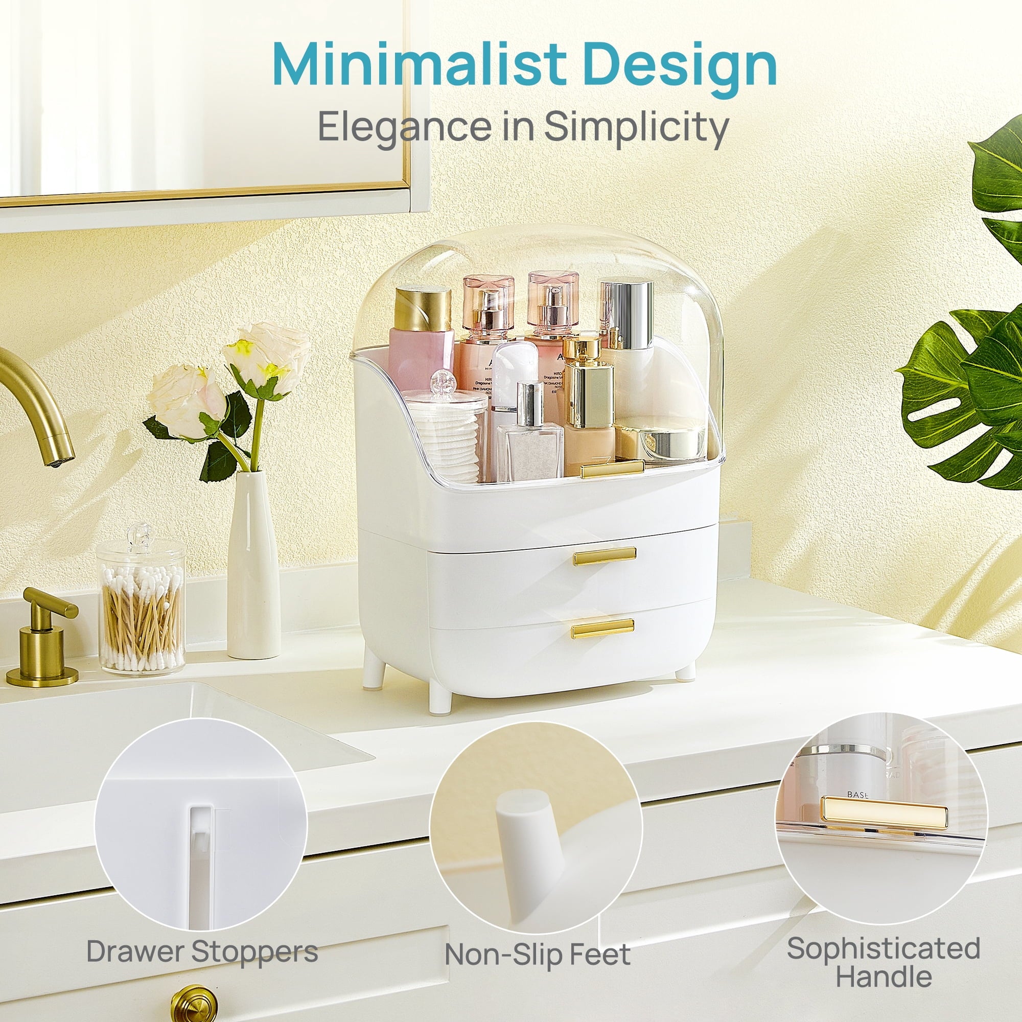 3-Tier Makeup Organizer with Drawers and Lid, Waterproof & Dustproof Skincare Organizers for Vanity and Bathroom Coun... - Image 4