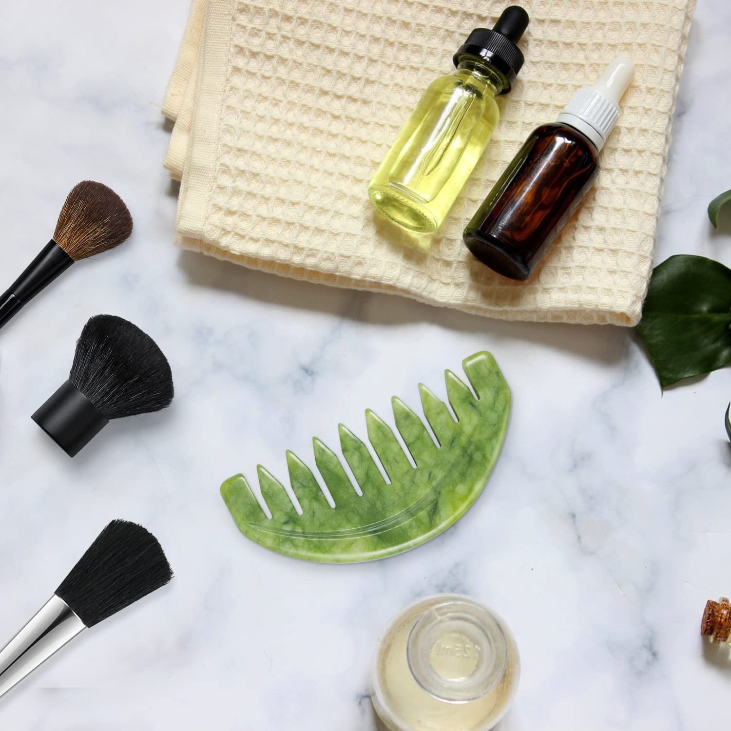 Gua Sha Comb, Natural Jade Stone, Hair Scalp Massage Comb for Head Care Relaxing, Facial GuaSha Massage Tool - Image 2