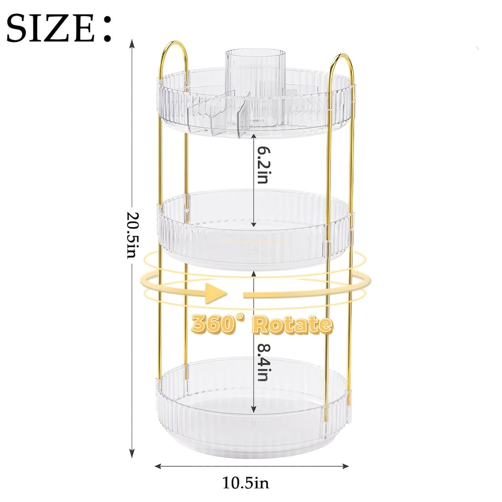 360-Degree Rotating Makeup Storage Unit, 3-Tier Bathroom Countertop Organizer, Spacious Cosmetic Skincare Stand & Rot... - Image 5