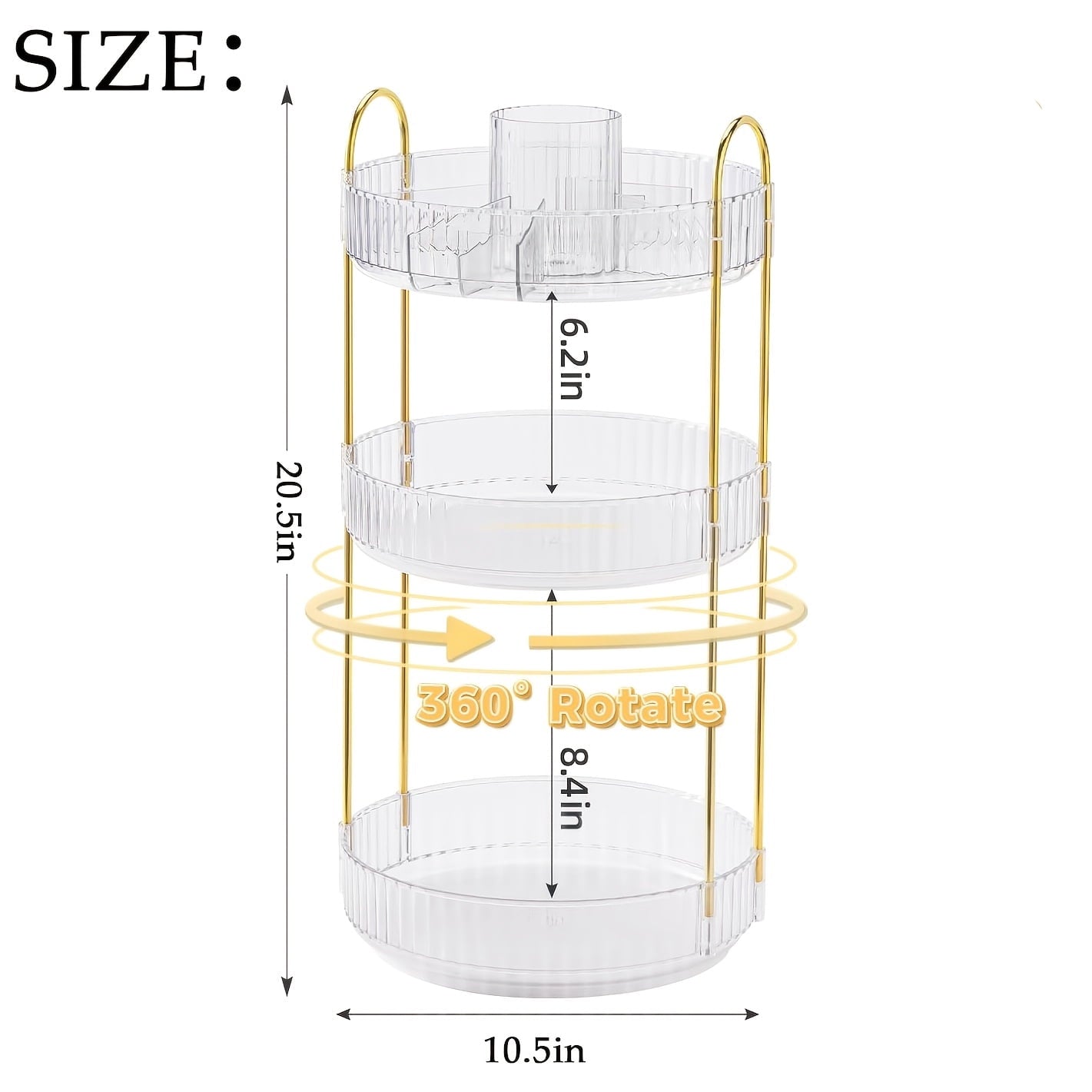 360-Degree Rotating Makeup Storage Unit, 3-Tier Bathroom Countertop Organizer, Spacious Cosmetic Skincare Stand & Rot... - Image 5