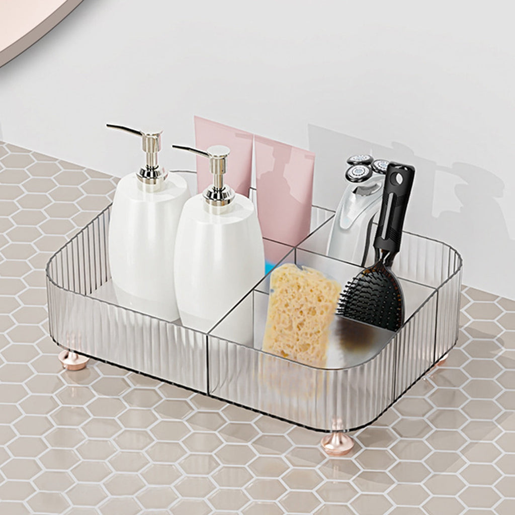 4-Compartment Makeup Organizer Tray, Bathroom Vanity Dresser Tray for Perfume Cosmetics, Clear Plastic Cosmetic Count... - Image 6