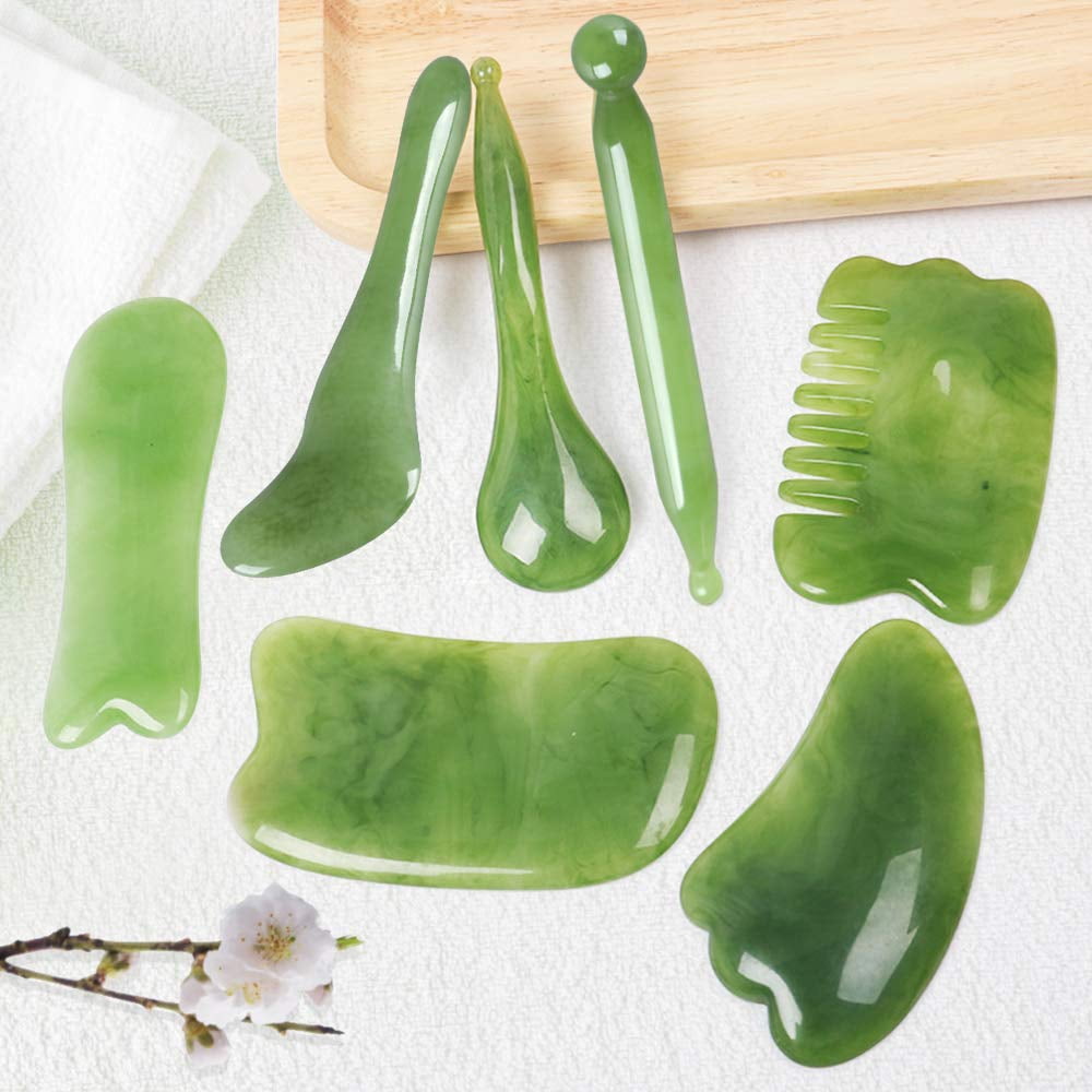 Gua Sha sets, Jade Roller Facial Ridged Roller KitsSkin Roller Scraping Massage Tools Anti Aging and Wrinkles for Fac... - Image 6