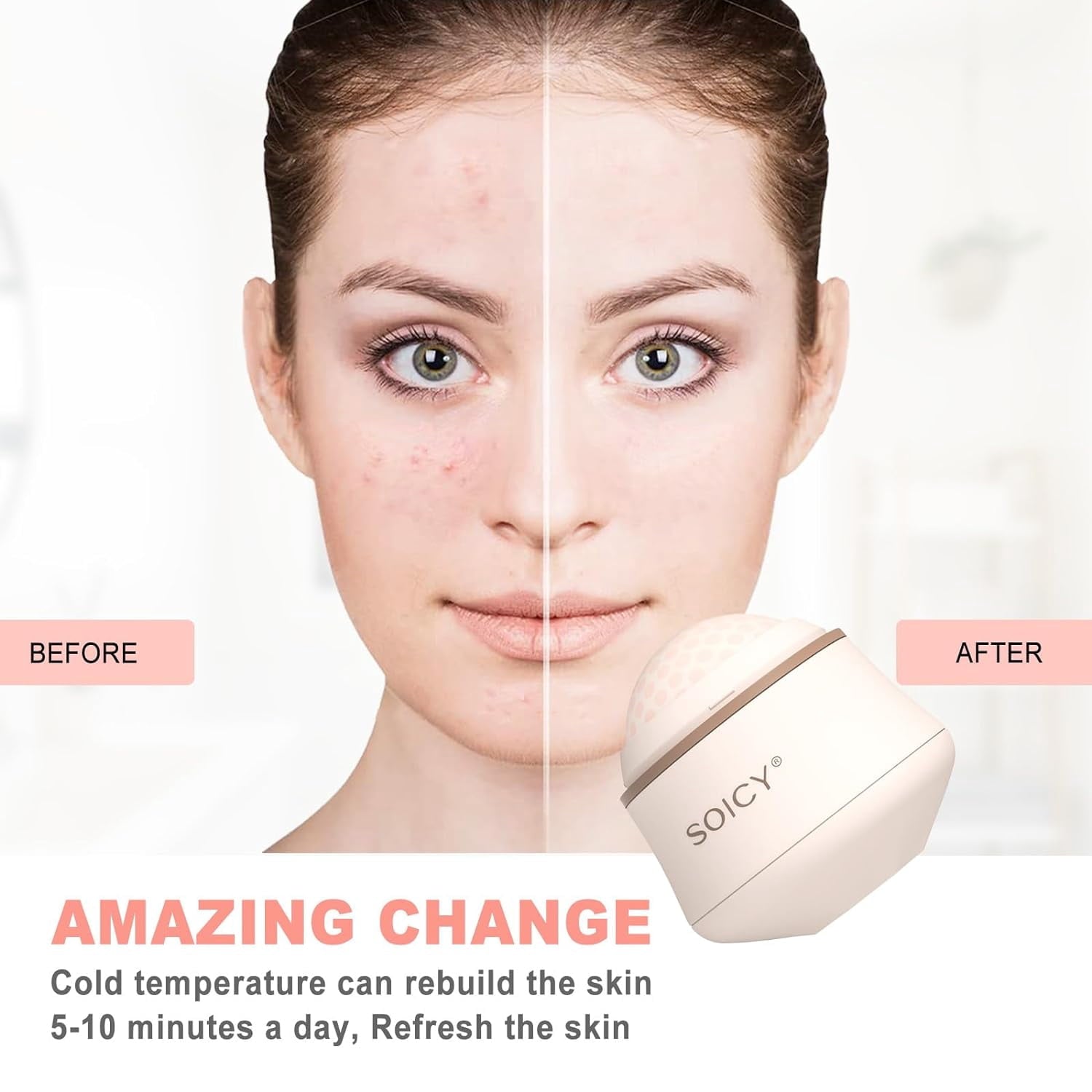 Ice Roller for Face and Eyes - Facial Skincare Tool, Includes 2-in-1 Facial Roller and Travel Bag, Self-Care Gift for Men and Women (Pink) - Image 4