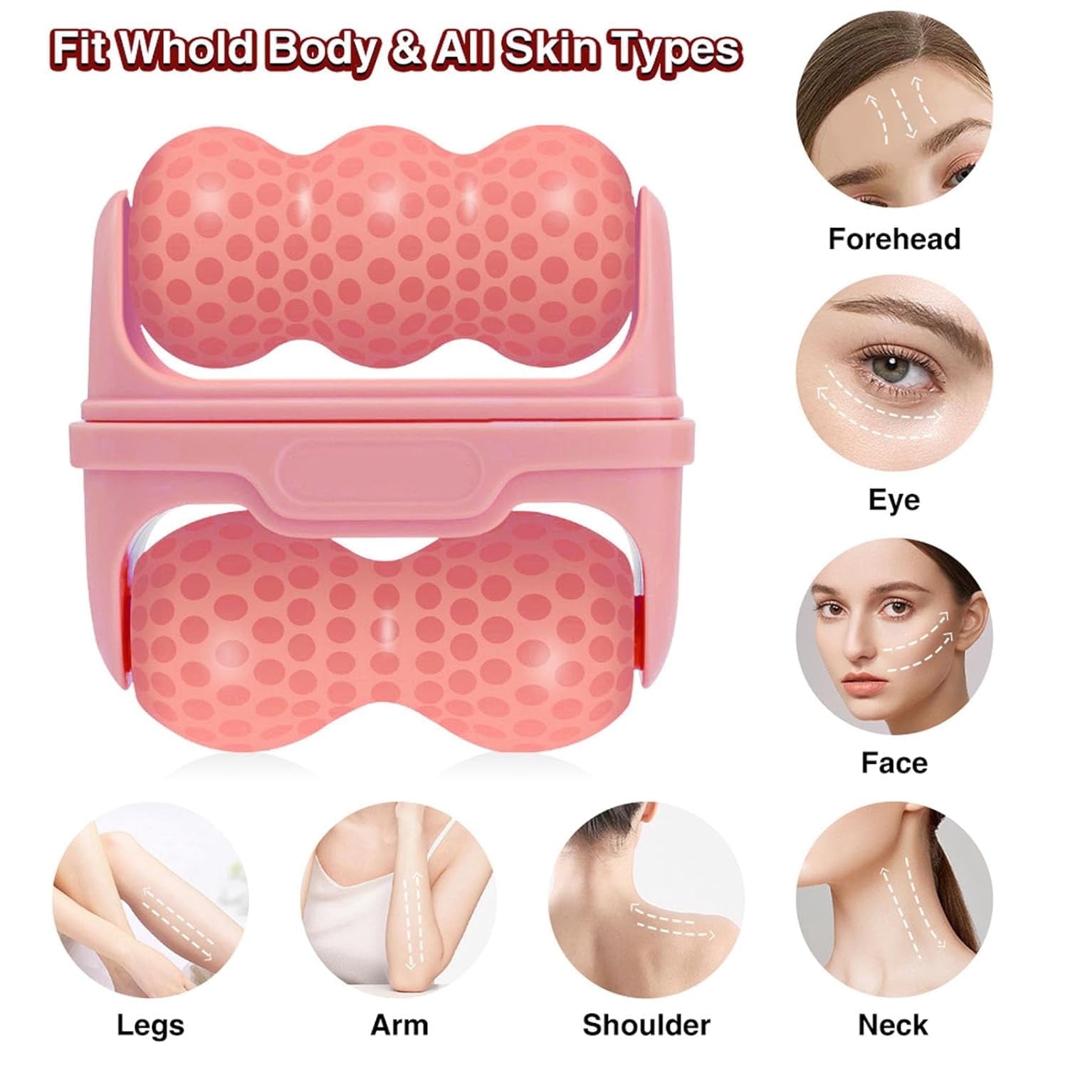 Wiher Ice Roller for Face, 2 in 1 Double Ended Facial Ice Roller Massager for Puffiness, Wrinkle Reduction, Skin Tightening, Pink - Image 4