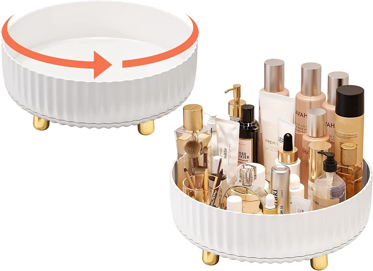 Perfume Organizer, 360Rotating Round Makeup Organizer for Vanity,Bathroom,Kitchen,White Modern Lazy Susan Skincare Or... - Image 5