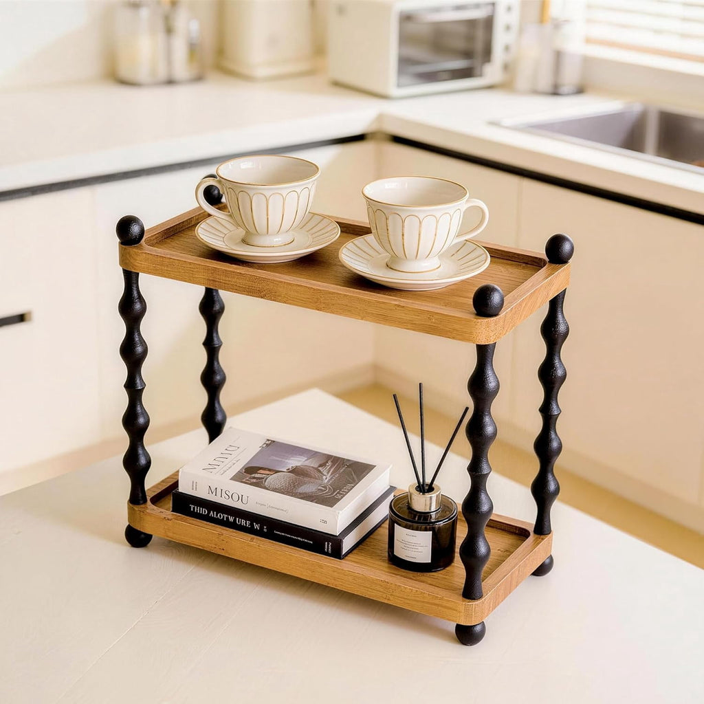 2-Tier Bathroom Counter Organizer , Wood Countertop Organizer for Storage, Skincare Organizers for Vanity, Counter Sh... - Image 4