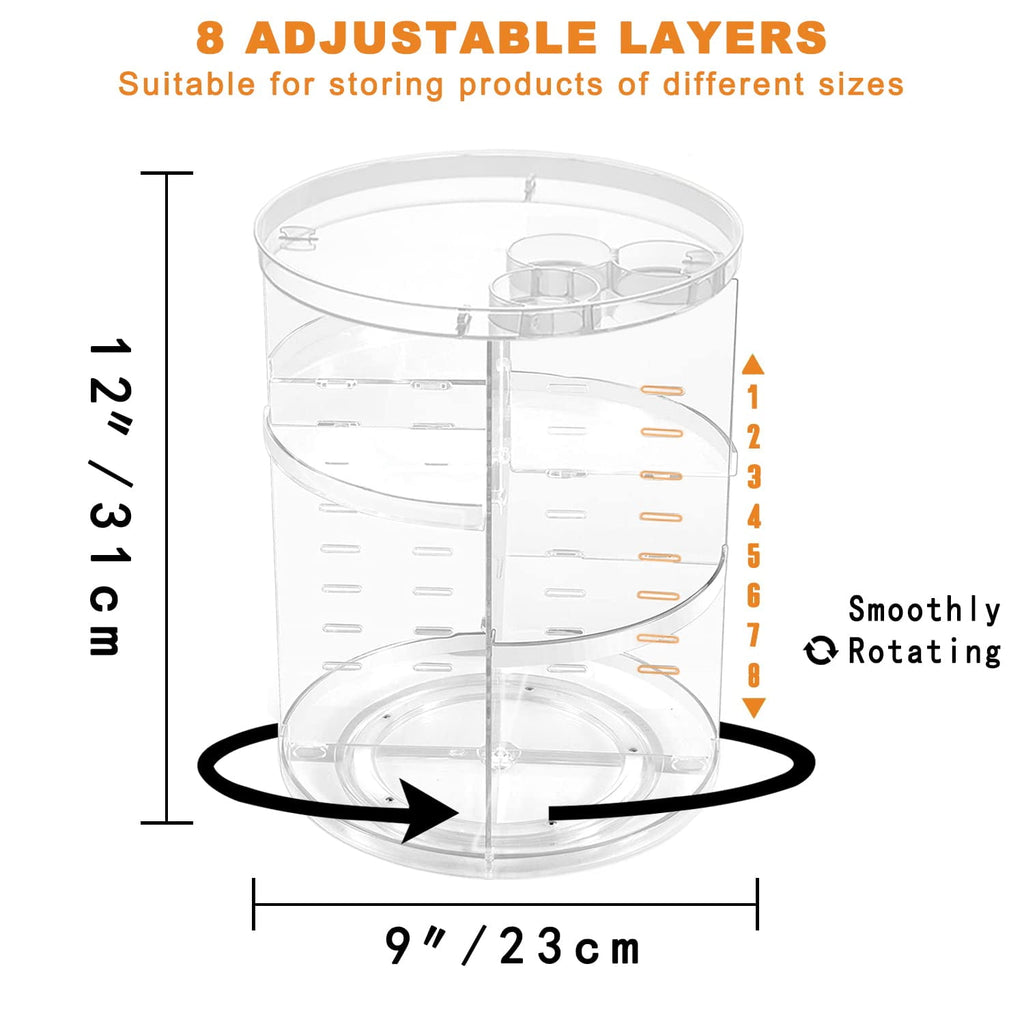 8 Adjustable Layers Spinning Skincare , Cosmetic Display Case with Brush Holder Perfume Tray, Multi-Function Storage ... - Image 2