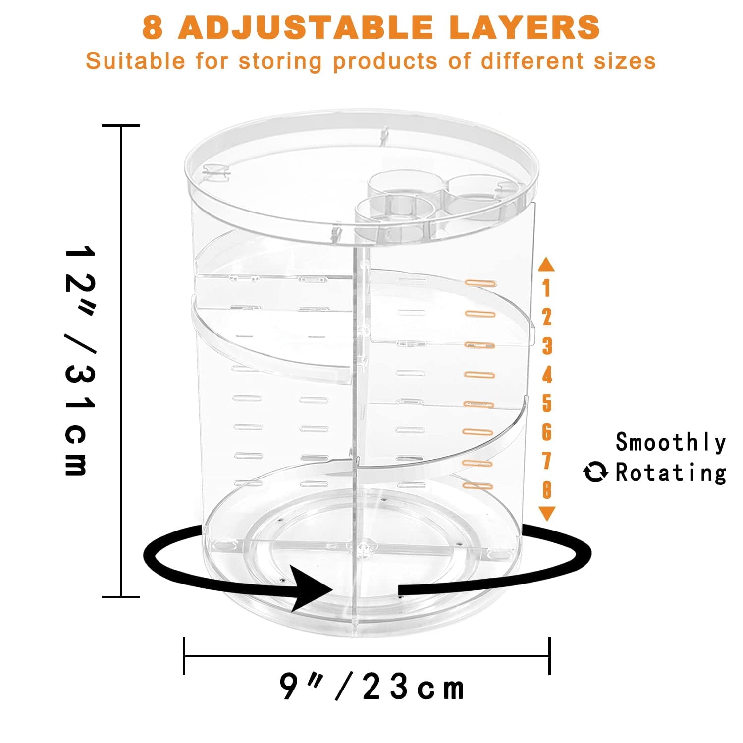 8 Adjustable Layers Spinning Skincare , Cosmetic Display Case with Brush Holder Perfume Tray, Multi-Function Storage ... - Image 2