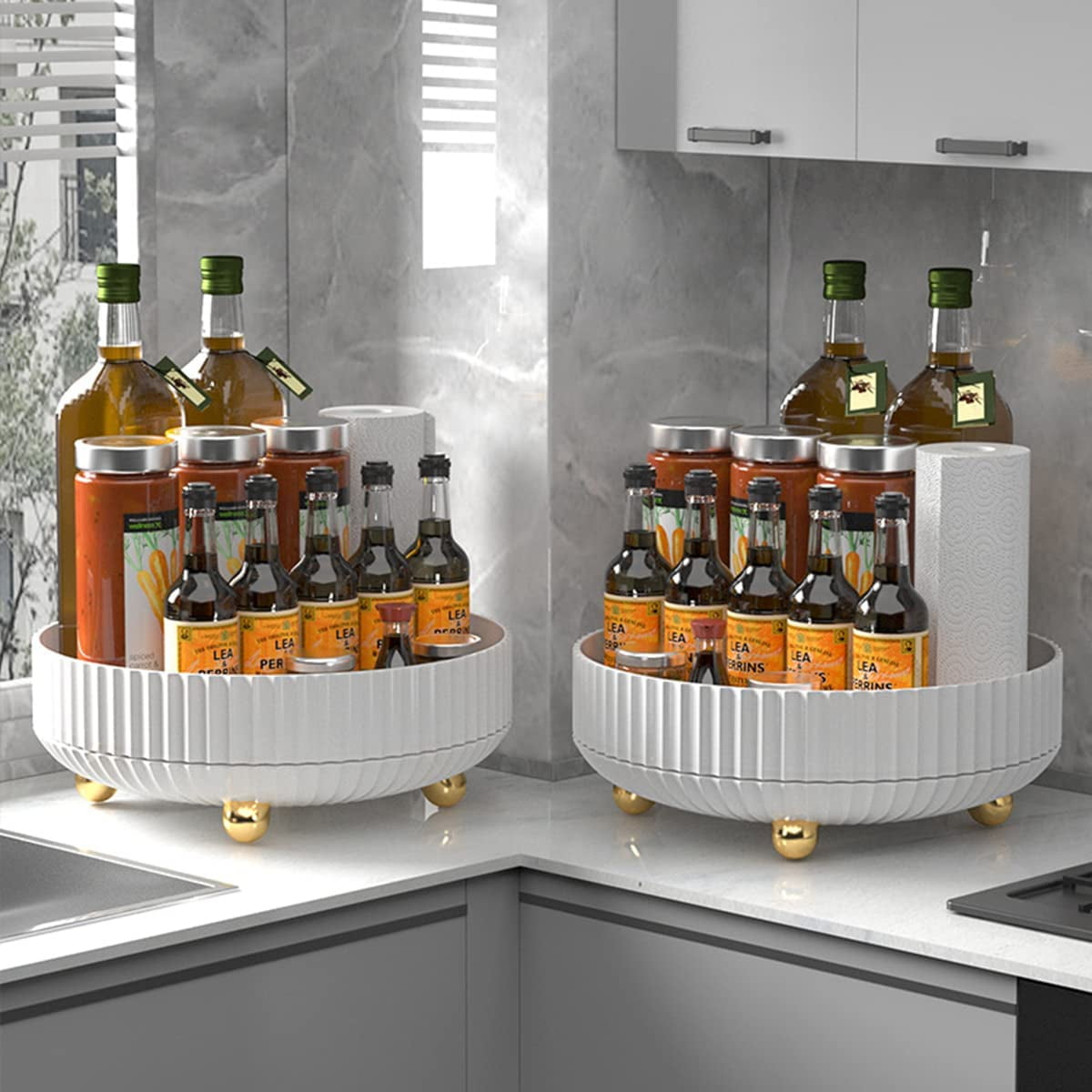 Perfume Organizer, 360Rotating Round Makeup Organizer for Vanity,Bathroom,Kitchen,White Modern Lazy Susan Skincare Or... - Image 2
