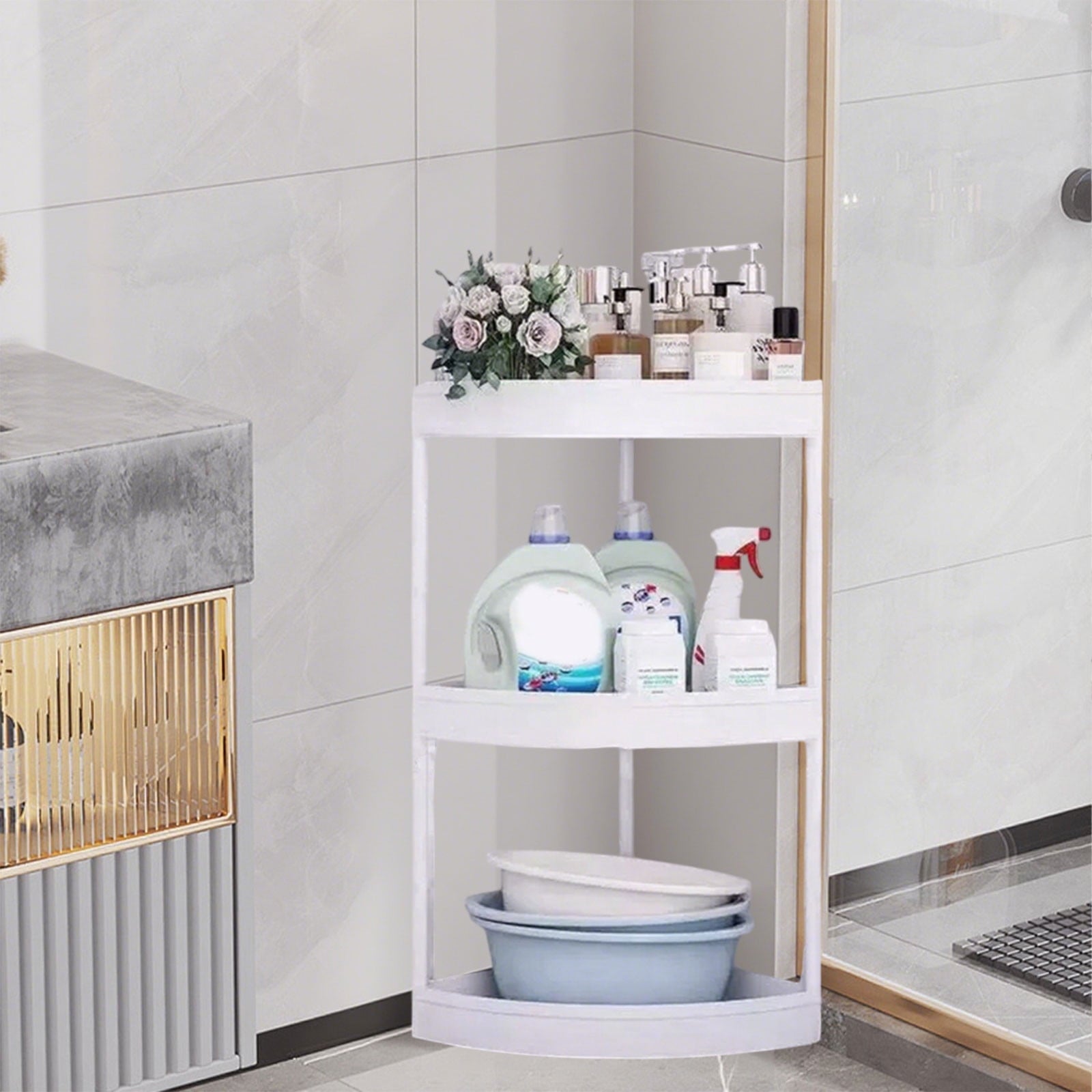 Miogawg Corner Bathroom Counter Organizer, Vanity Organizer Corner Shelf, Skincare, Makeup Countertop Organizers, Kitchen, Bathroom Counter - Image 6