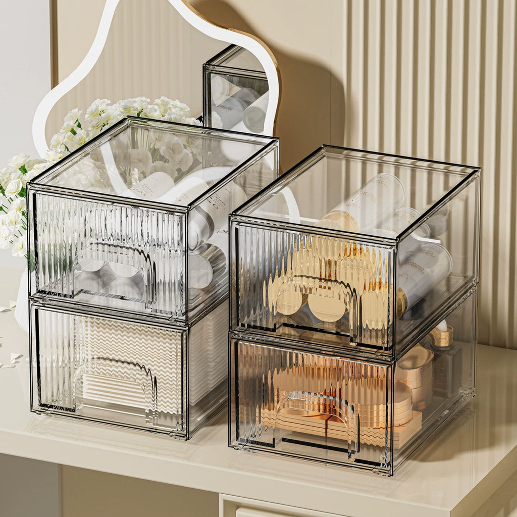 CCMAOLU Acrylic Drawer Organizer, 3-Compartment Clear Storage Drawer for Makeup, Skincare, Eyeshadow Palettes, Bottles | Stackable Vanity, D - Image 4
