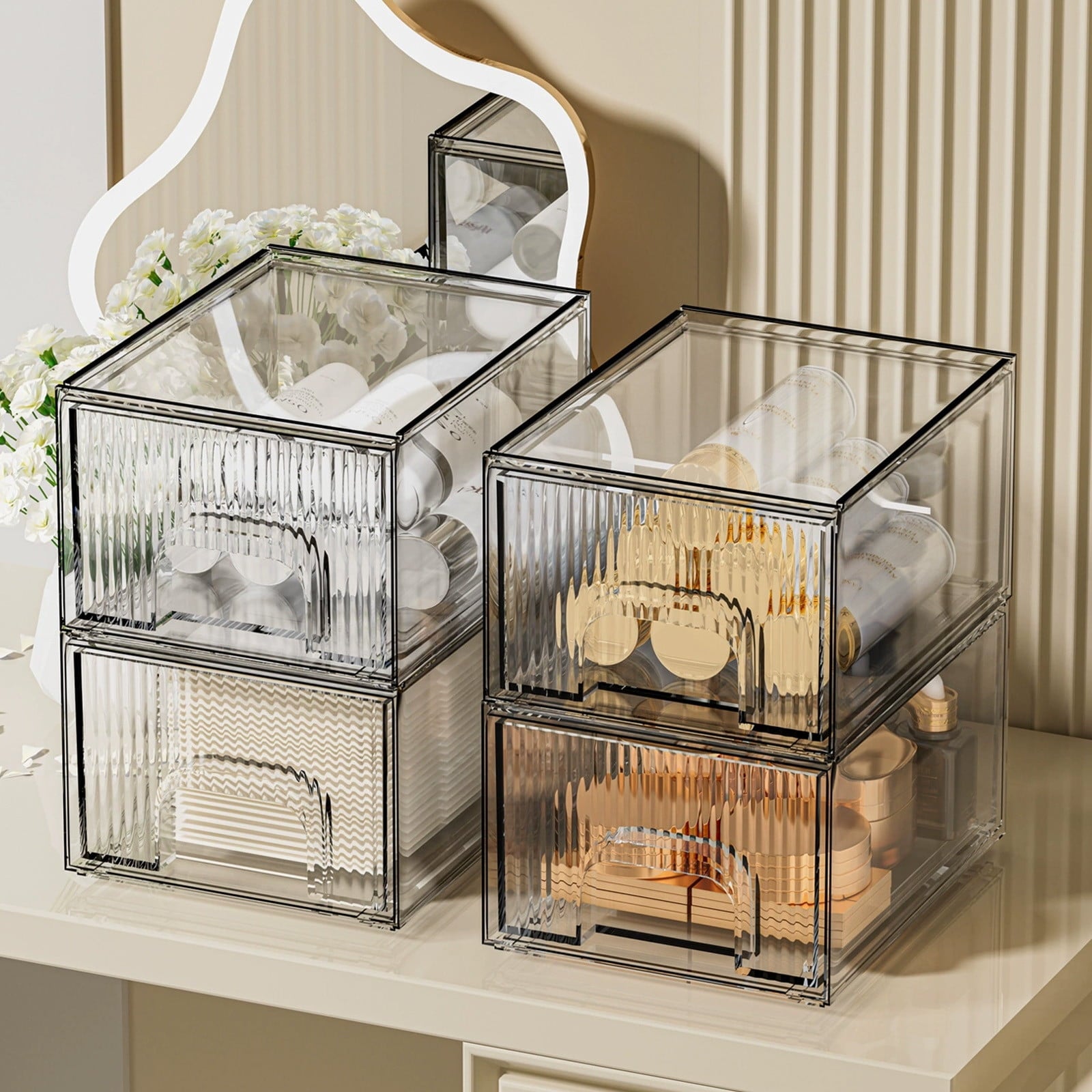 CCMAOLU Acrylic Drawer Organizer, 3-Compartment Clear Storage Drawer for Makeup, Skincare, Eyeshadow Palettes, Bottles | Stackable Vanity, D - Image 4
