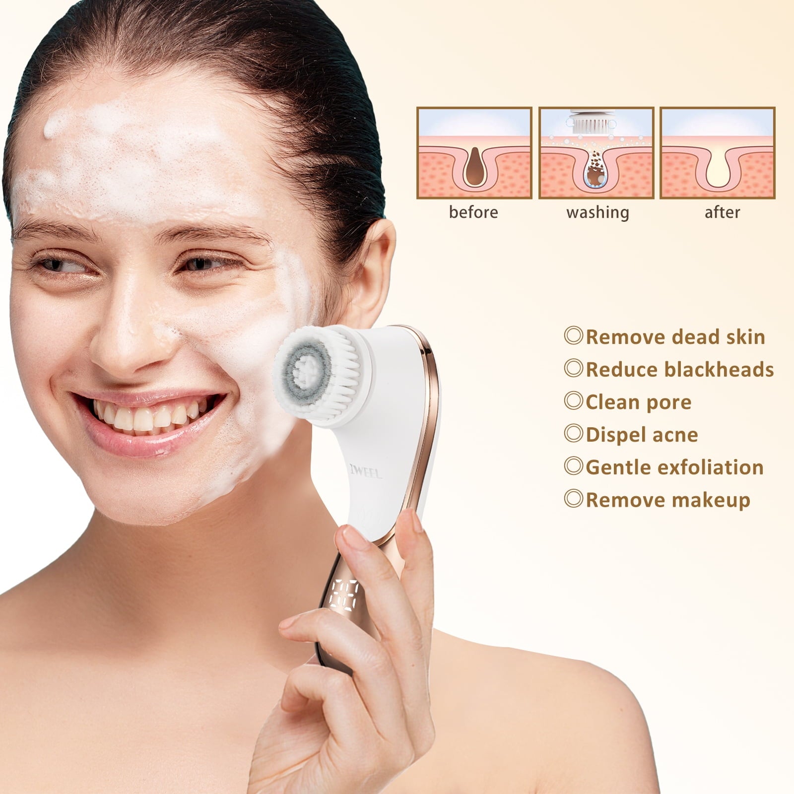 Facial Cleansing Brush, Electric Face Brush Scrubber Rechargeable Facial Exfoliator IPX-7 Waterproof Spin Cleanser Ro... - Image 5