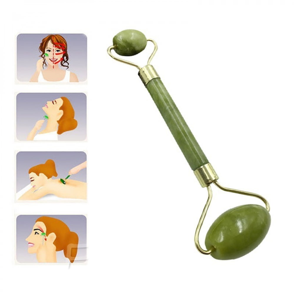 2 in 1 Natural Facial Massager Double Head Facial Roller for Face Care and Gua Sha Massage Tool Anti-aging  Jade Set - Image 5