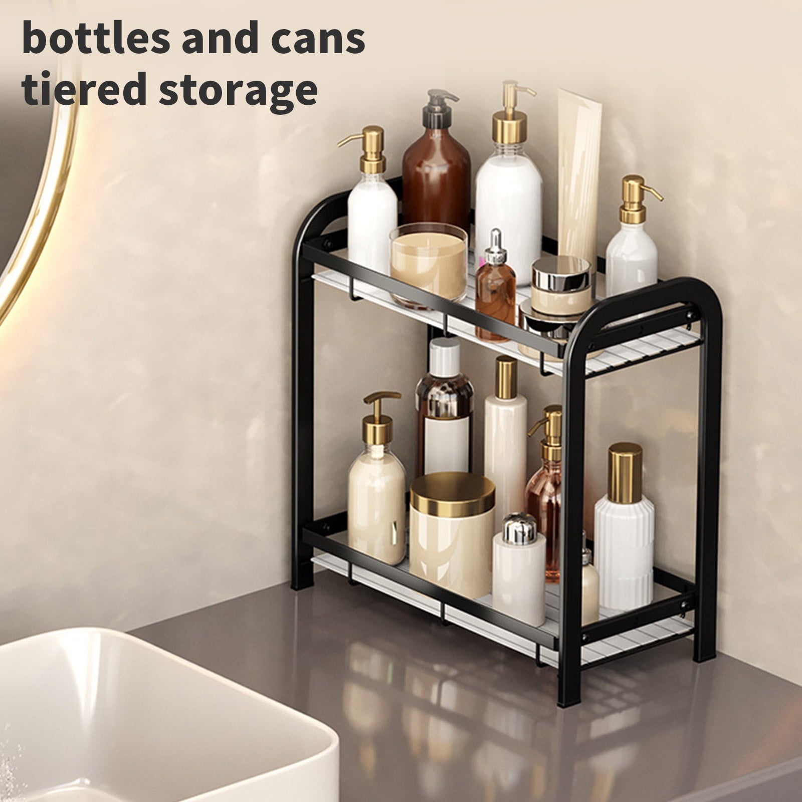Bathroom Countertop Organizer, Large Capacity Bathroom Counter Shelf, 2 Tier Metal Makeup Skincare Toiletries Cosmeti... - Image 5