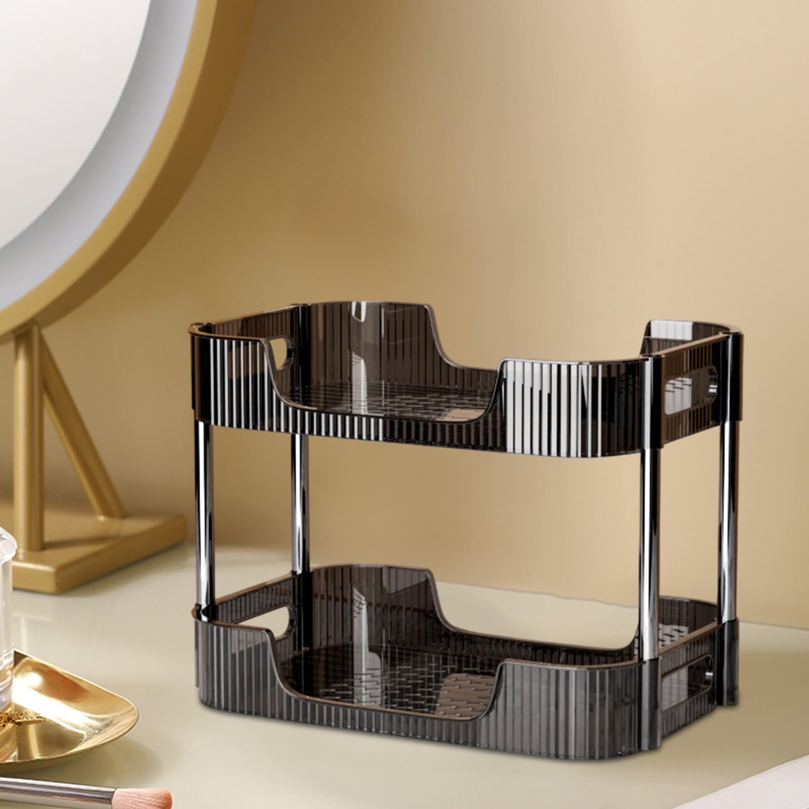 Clear Acrylic Cosmetic Organizer, 2-Layer Bathroom Vanity Storage Shelf, Skincare Perfume Display Rack, Desktop Makeu... - Image 2