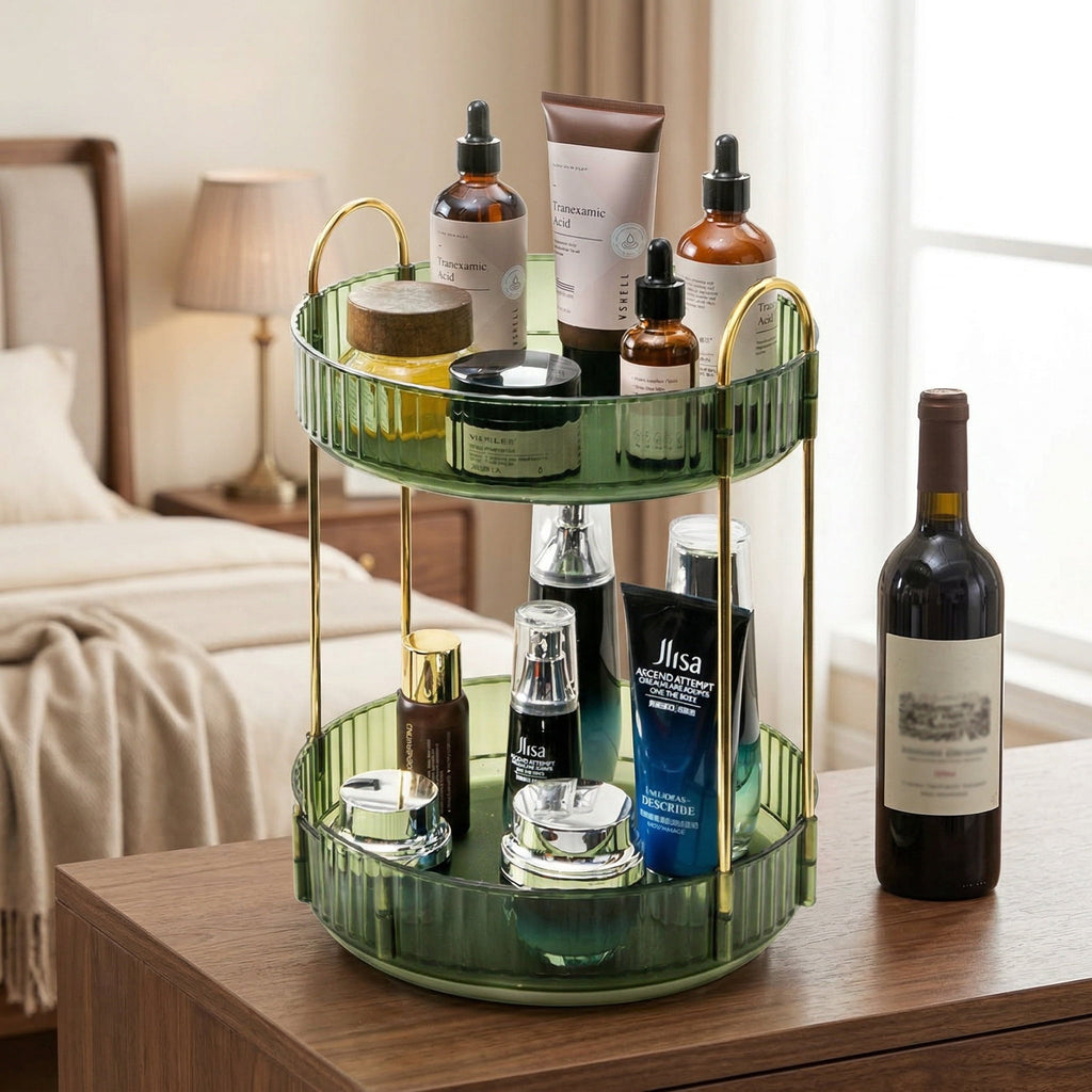 Acrylic Rotating Makeup Organizer 2-tier, Multi-function Lazy Susan Bathroom Counter Organizer, Storage Cosmetic, Skincare, Perfume for Bedr - Image 5