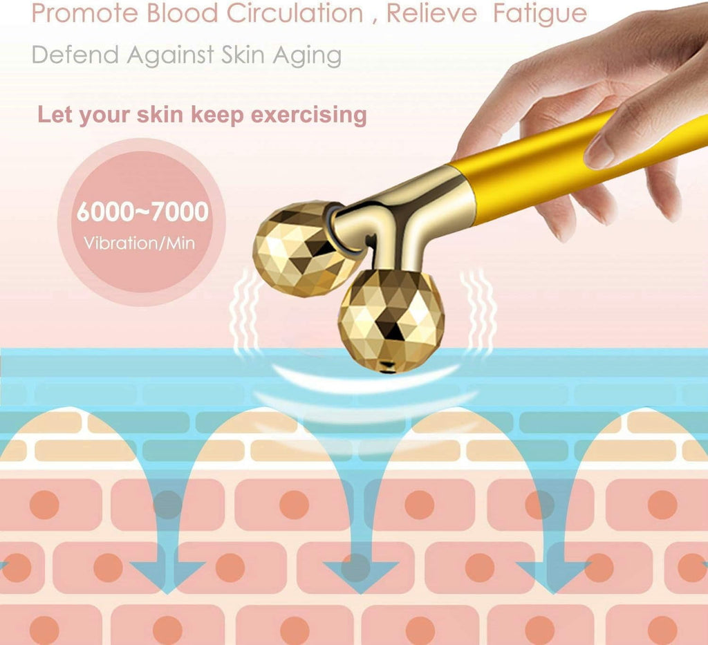 Yeamon 2-in-1 Electric Face Massage 24k Golden Facial Massager Device, 3D Roller and T Shape Facial Roller Massager Kit Metal Skin Care Tool - Image 3