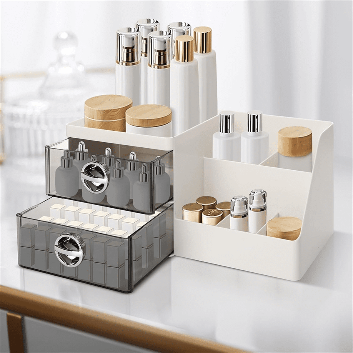 Makeup Organizer with Clear Drawers, Plastic Skincare Organizers for Vanity, Large Capacity Makeup Organizer Countertop - Image 5
