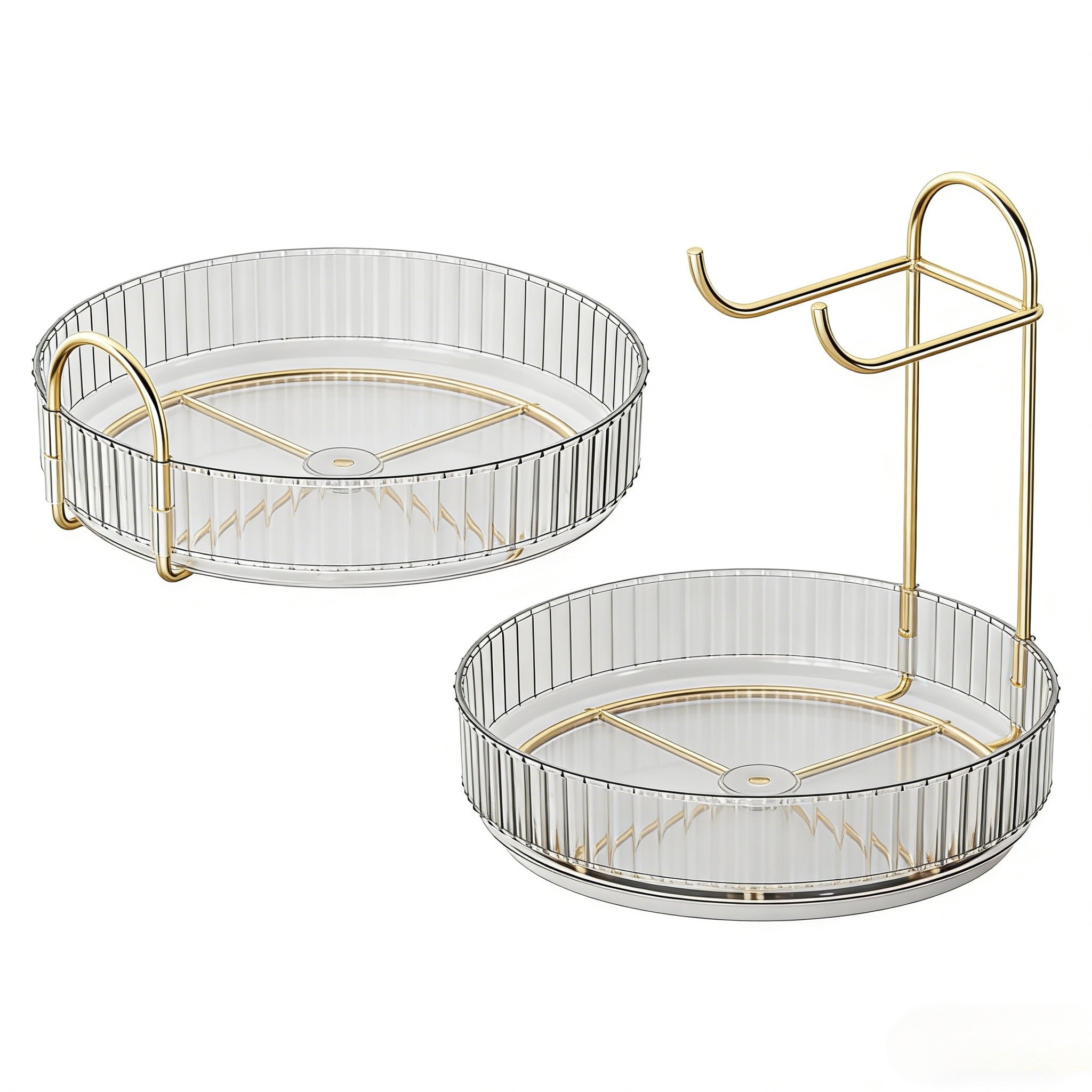 2-Tier Organizer, 360 Spinning Skincare Storage Tray, Clear Acrylic Cosmetic Vanity Tray with Gold Frame, Large Capac... - Image 2