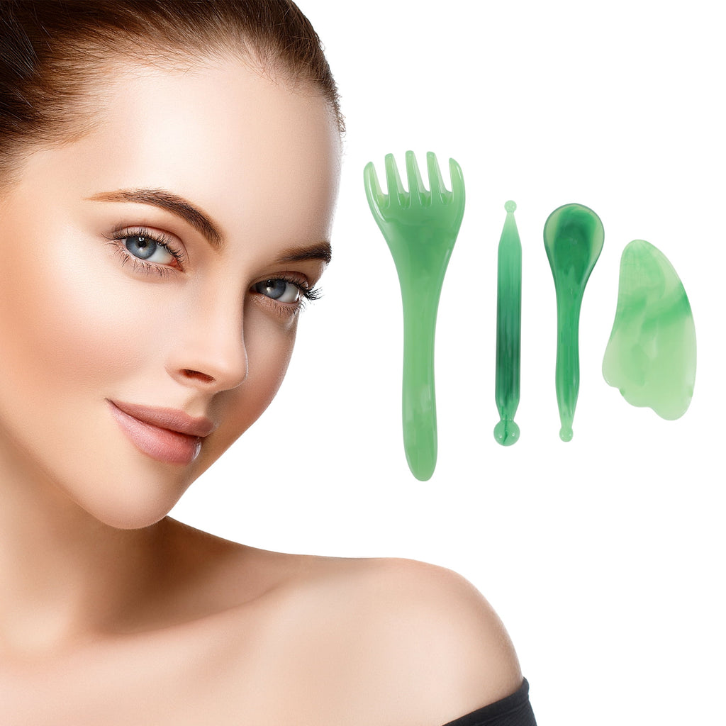 1 Set Gua Sha Facial Massage Beauty Tool Portable Skincare and Massaging Tool Clear Green - Image 3