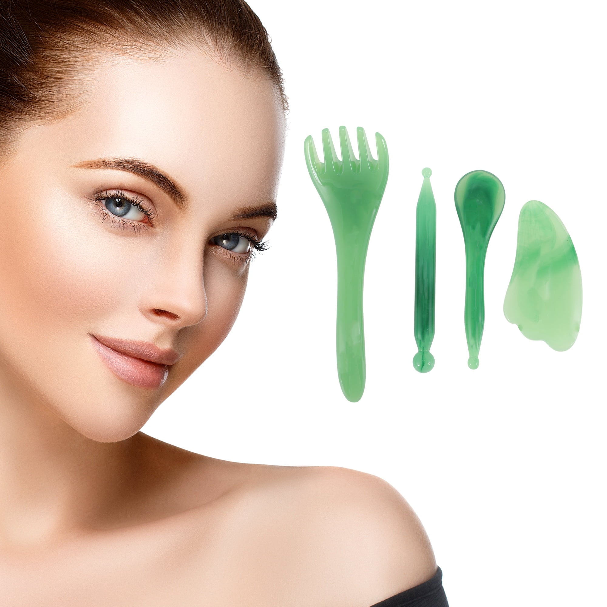 1 Set Gua Sha Facial Massage Beauty Tool Portable Skincare and Massaging Tool Clear Green - Image 3