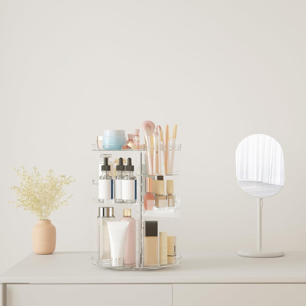 Rotating Makeup Organizer, DIY 8 Adjustable Layers Spinning Skincare Organizer, Cosmetic Display Case with Brush Hold... - Image 4