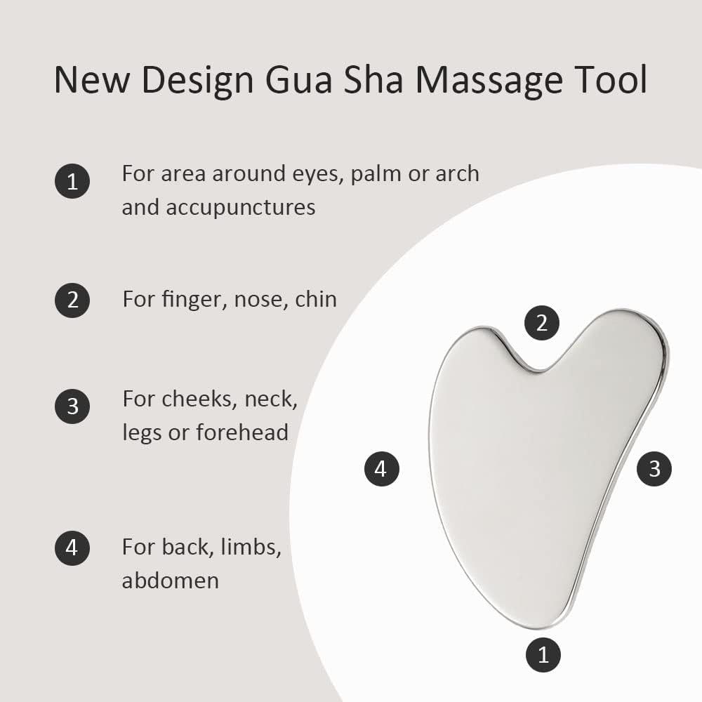 Face Massager,Face Roller and Gua Sha Set Stainless Steel Facial Roller Metal Spa Roller Massage Tools Set for Face E... - Image 6