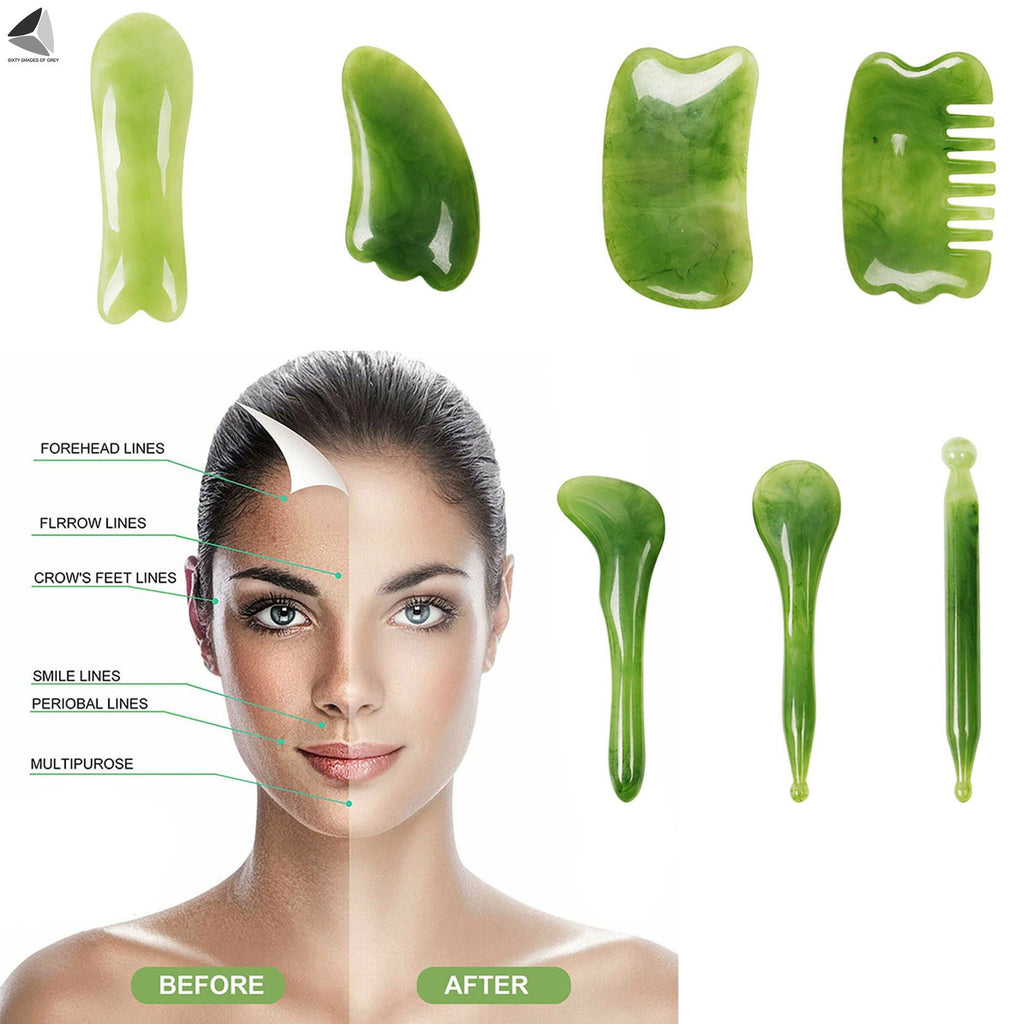 PULLIMORE 7 Pcs Gua Sha Natural Resin Quartz Shape Facial Full Body Massage Board Tools Set for Face Lifting Beauty Body SPA - Image 3