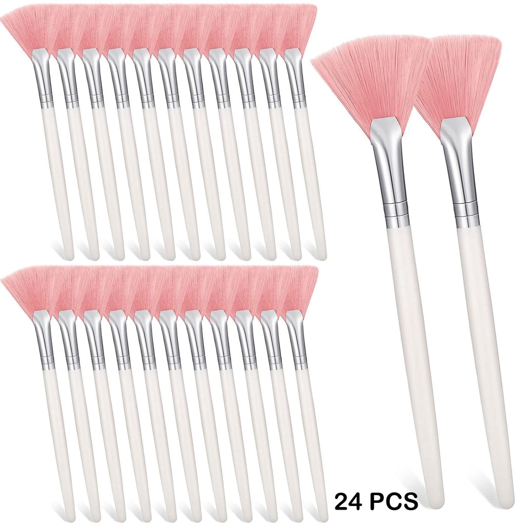 24 Pcs Fan Mask Brushes Soft Facial Applicator Brushes Pink Nylon Fan Makeup Brushes for Face Mask Clay Mud Powder Ap... - Image 2