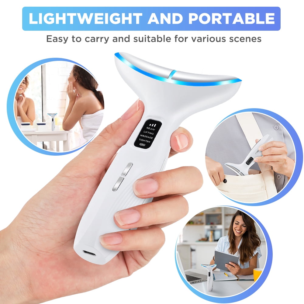 Face Massager Tool,3-in-1 Facial & Neck Beauty Tool with LED Light, Gentle Heat, and Vibration Functions (White) - Image 5