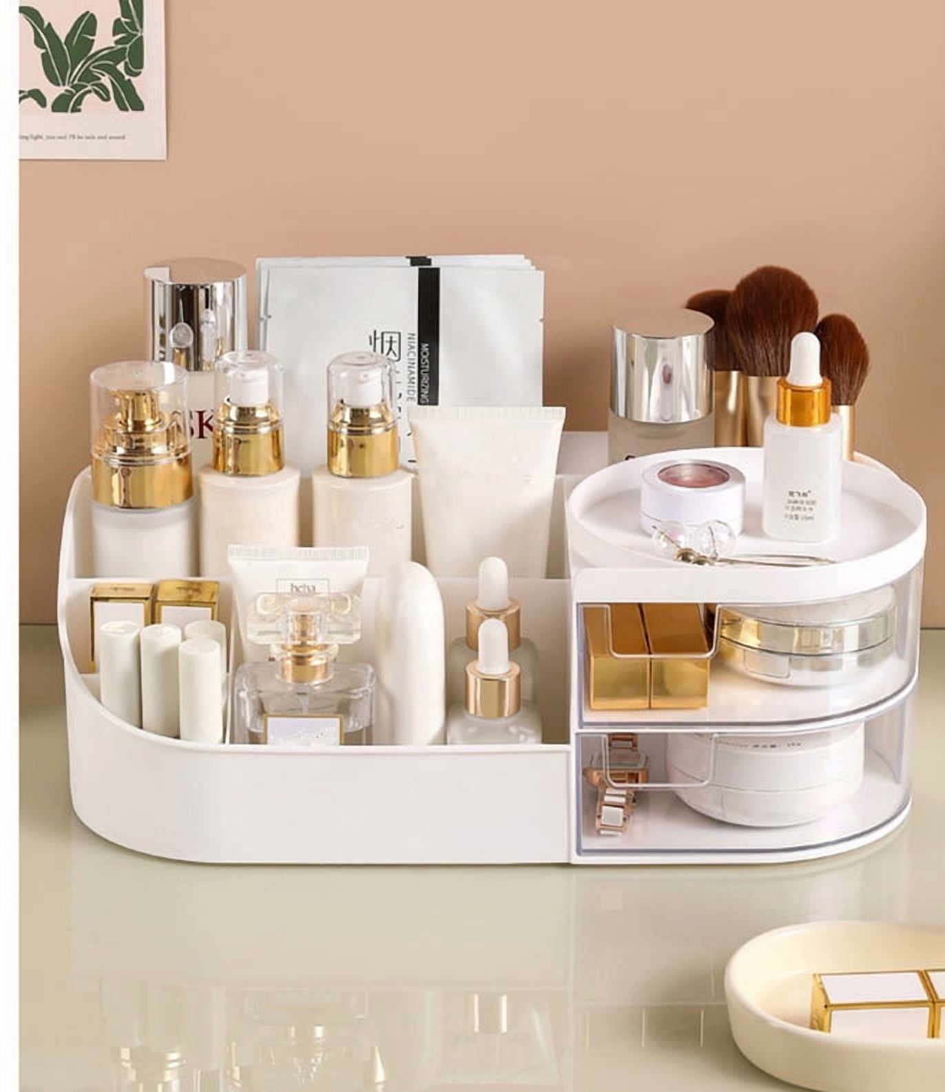 White Cosmetic Organizer -‎Plastic Makeup and Skincare Storage Box with Lipstick Holder​​ and Desktop Finishing Dresser - Image 4