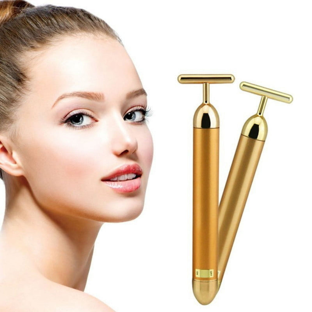 PanBiqintyy T-Shape Facial Massager Vibrating Beauty Bar 24K Electric Face Slimming Rod Golden Stick Tightening Skin Electric Massage Roller - Image 3