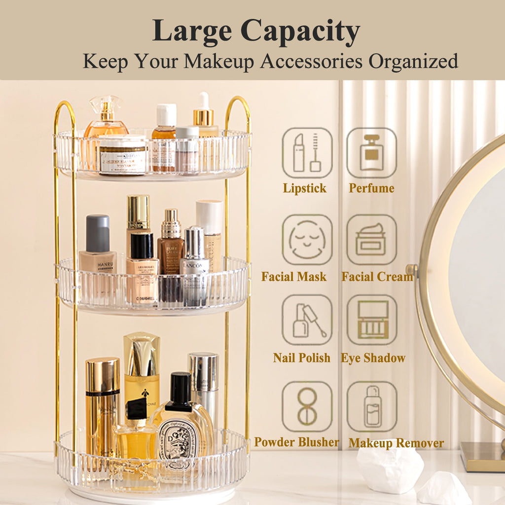 Makeup Organizer for Vanity, 3 Tier 360 Rotating Makeup Perfume Organizer for Dresser, Large Capacity Cosmetics Skinc... - Image 6