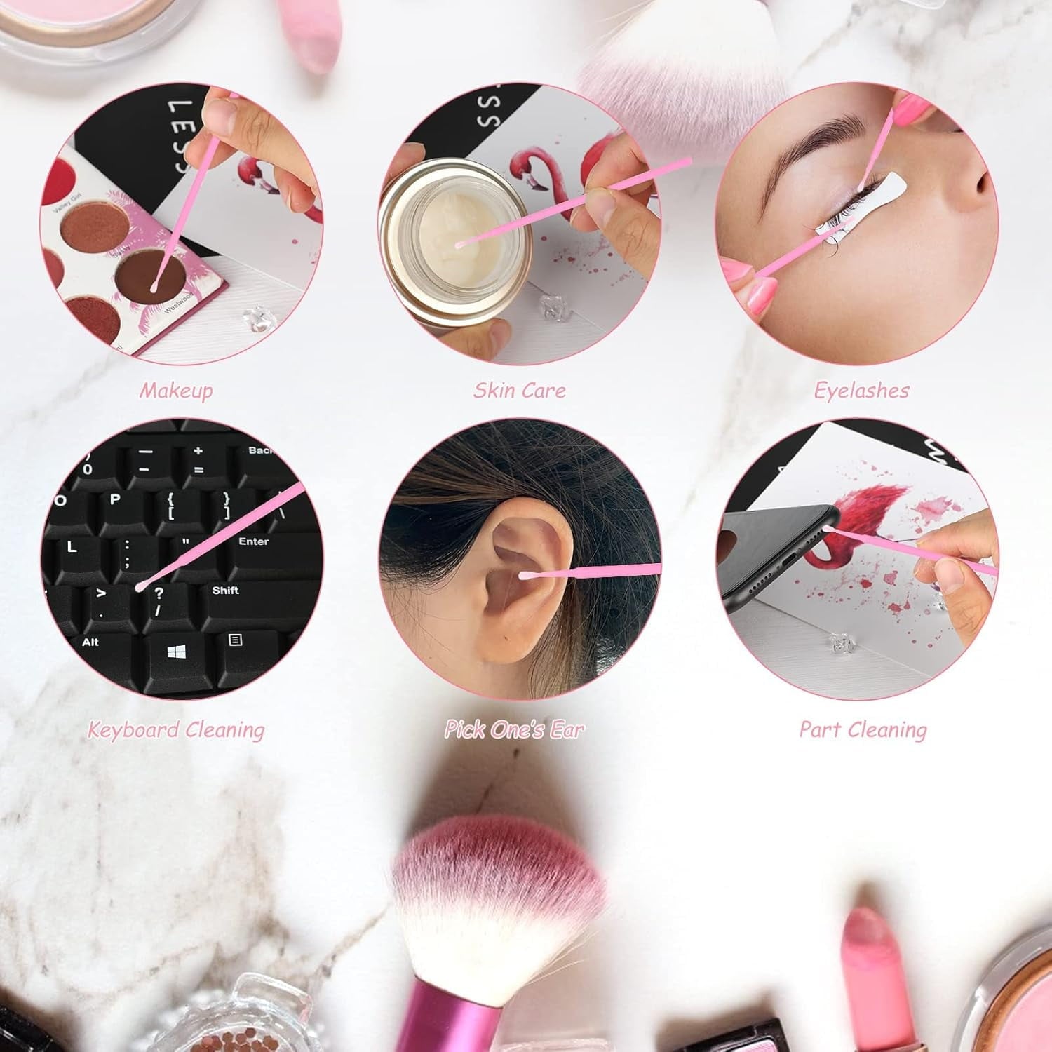 100pcs Cotton for Makeup, Pink Disposable Applicators Brush for Nails, Eyeliner and Lash Tech Supplies - Image 5