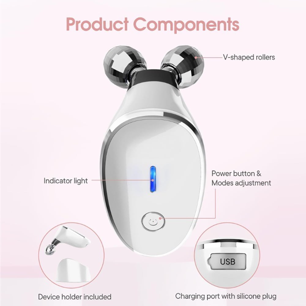 BeautifyEase 5-in-1 Microcurrent Facial Massager Roller, Face Lifting Device, White - Image 3