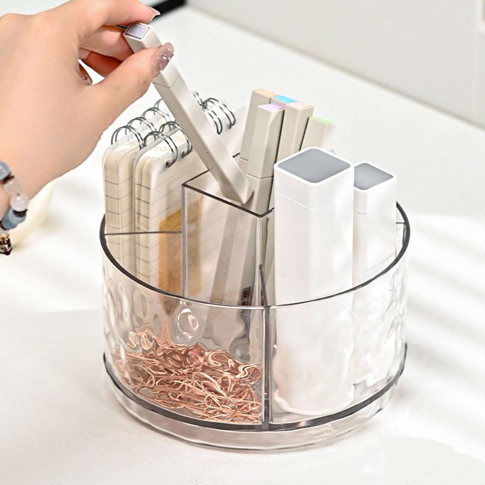 Transparent Water Ripple Desktop Makeup Organizer, Lazy Organizer for Vanity, Spinning Cosmetic Display Case with 5 C... - Image 5