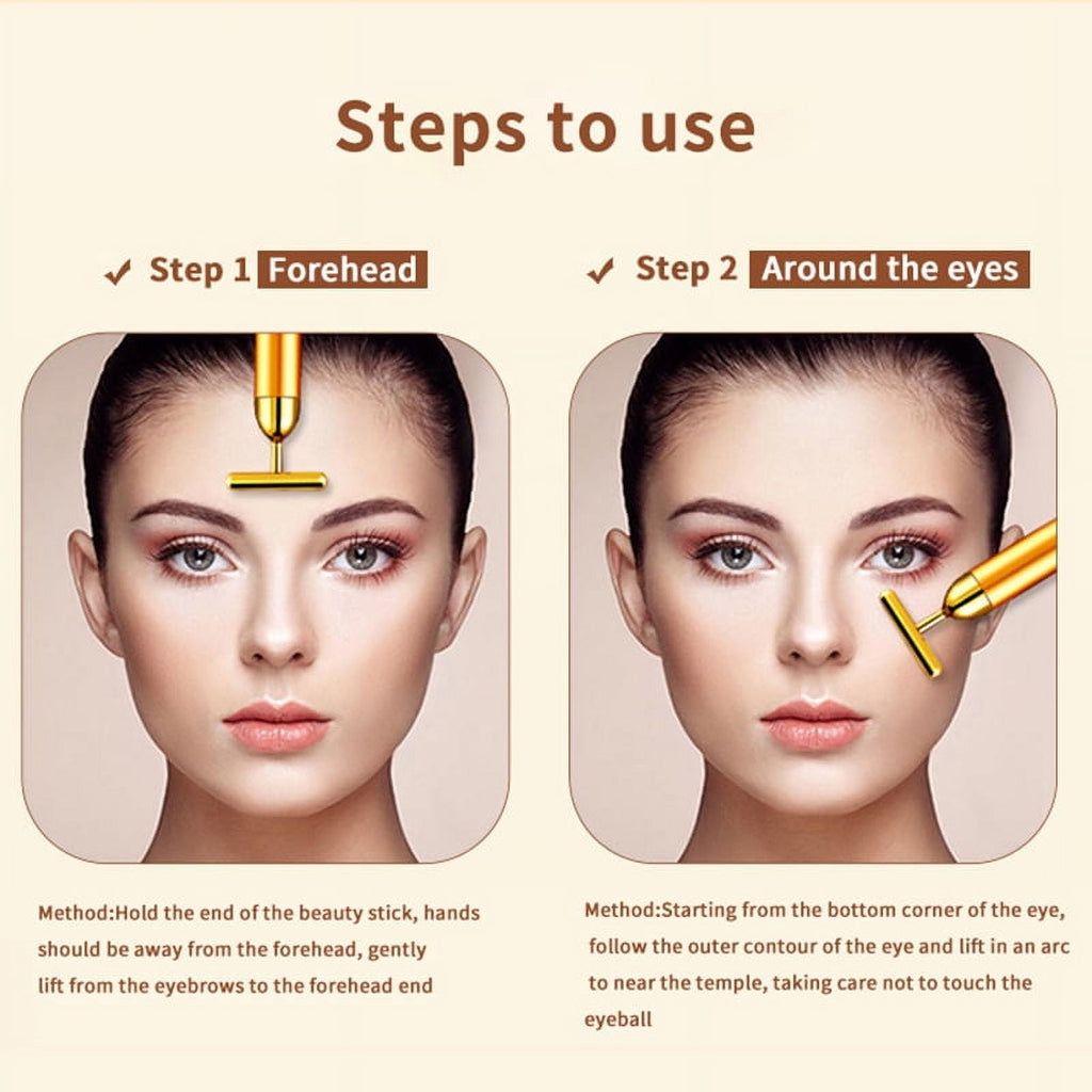 PanBiqintyy T-Shape Facial Massager Vibrating Beauty Bar 24K Electric Face Slimming Rod Golden Stick Tightening Skin Electric Massage Roller - Image 6